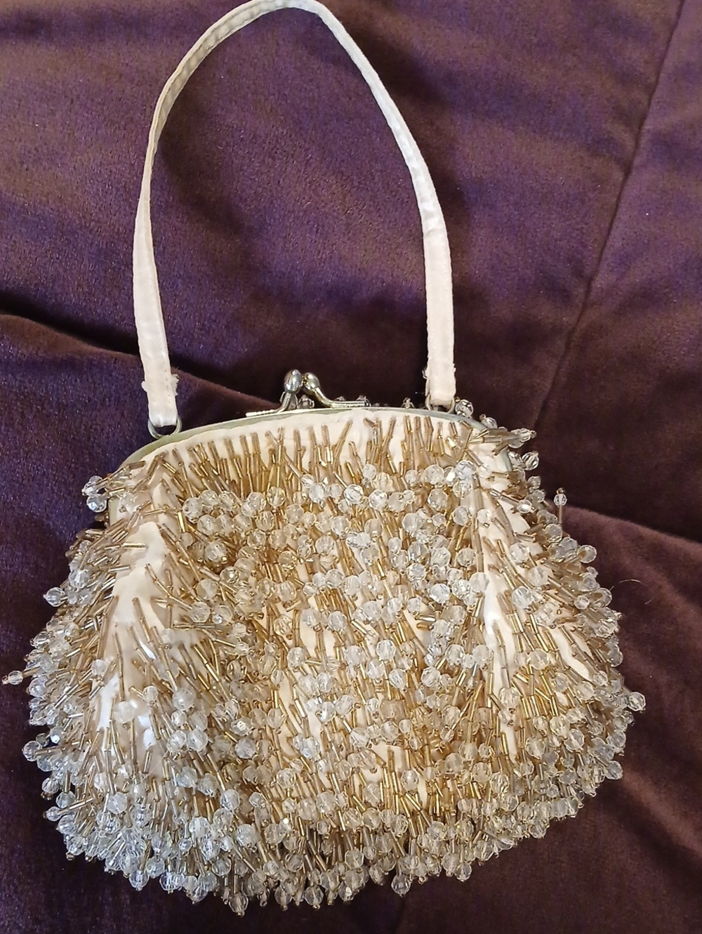 Beaded Ivory Evening Handbag with Crystal Accents
